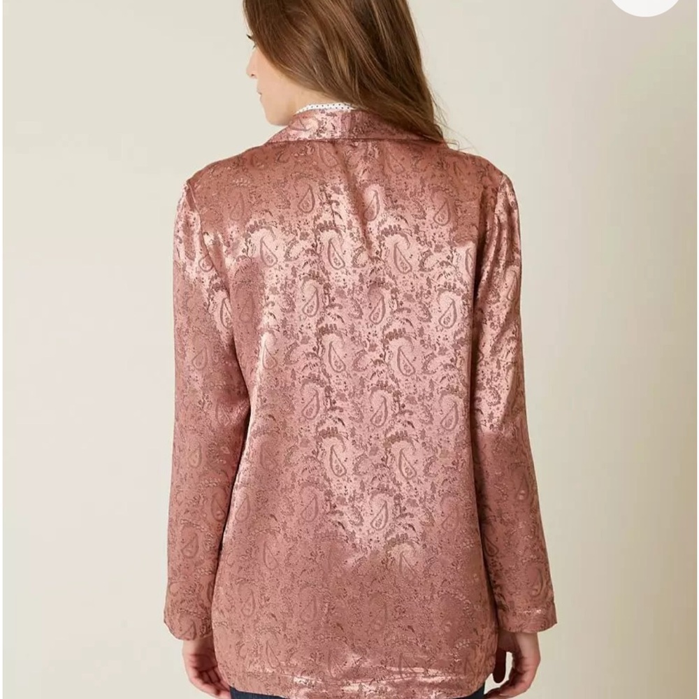 Free People Silky Jacquard Blazer Jacket NWOT Pink Paisley Boho Large - Picture 2 of 6